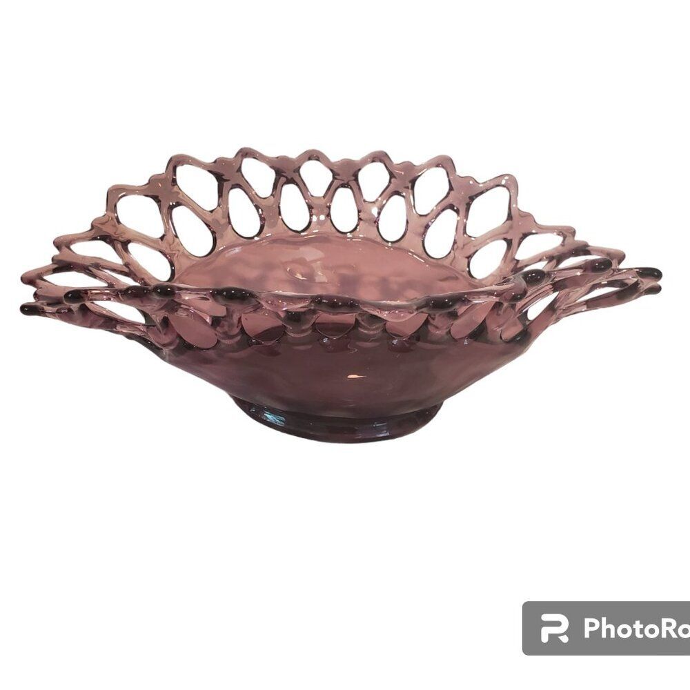 Vintage Westmoreland Doric Lace Banana Bowl  Amethyst Art Glass Console Purple